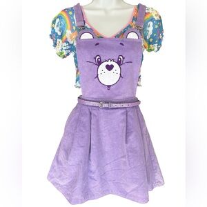 Dolls Kill X Care Bears Care-A-Lot Purple Pinafore Dress & Mesh Crop Top Small